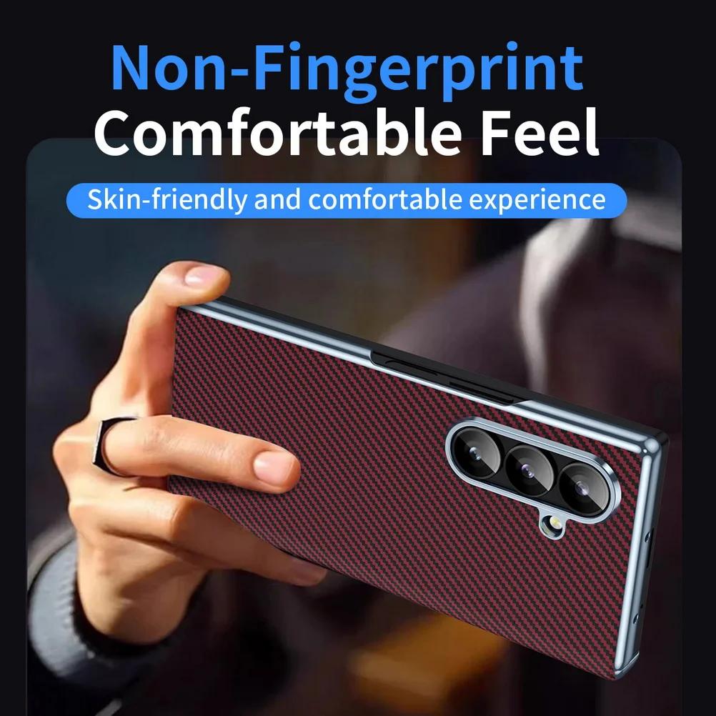 Business 600D Carbon Fiber Leather Plated Frame with Hinged Phone Case for Samsung Galaxy Z Fold 7 6 5 4 3 Slim Protection Back Cover