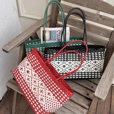Vacation Style PVC Vegetable Basket Bag Bohemian Style Beach Tote Bag Plastic Handbag  Travel