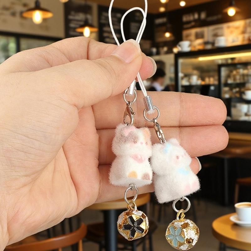 Lovely Cats Flock Design Soft Flocking Keychain Phone Charm for Keys Stylish Sturdy Accessory