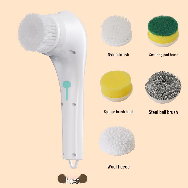 Wireless Handheld Multifunctional Cleaning Brush with 5 Replacement Heads for Kitchen Pots and Pans