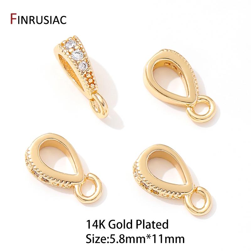 

14/18K Gold Plated Brass Zircon Drop Shape Bails For Pendant with Open Ring Findings,Brass Bailes For DIY Necklace Accessories 5 pieces