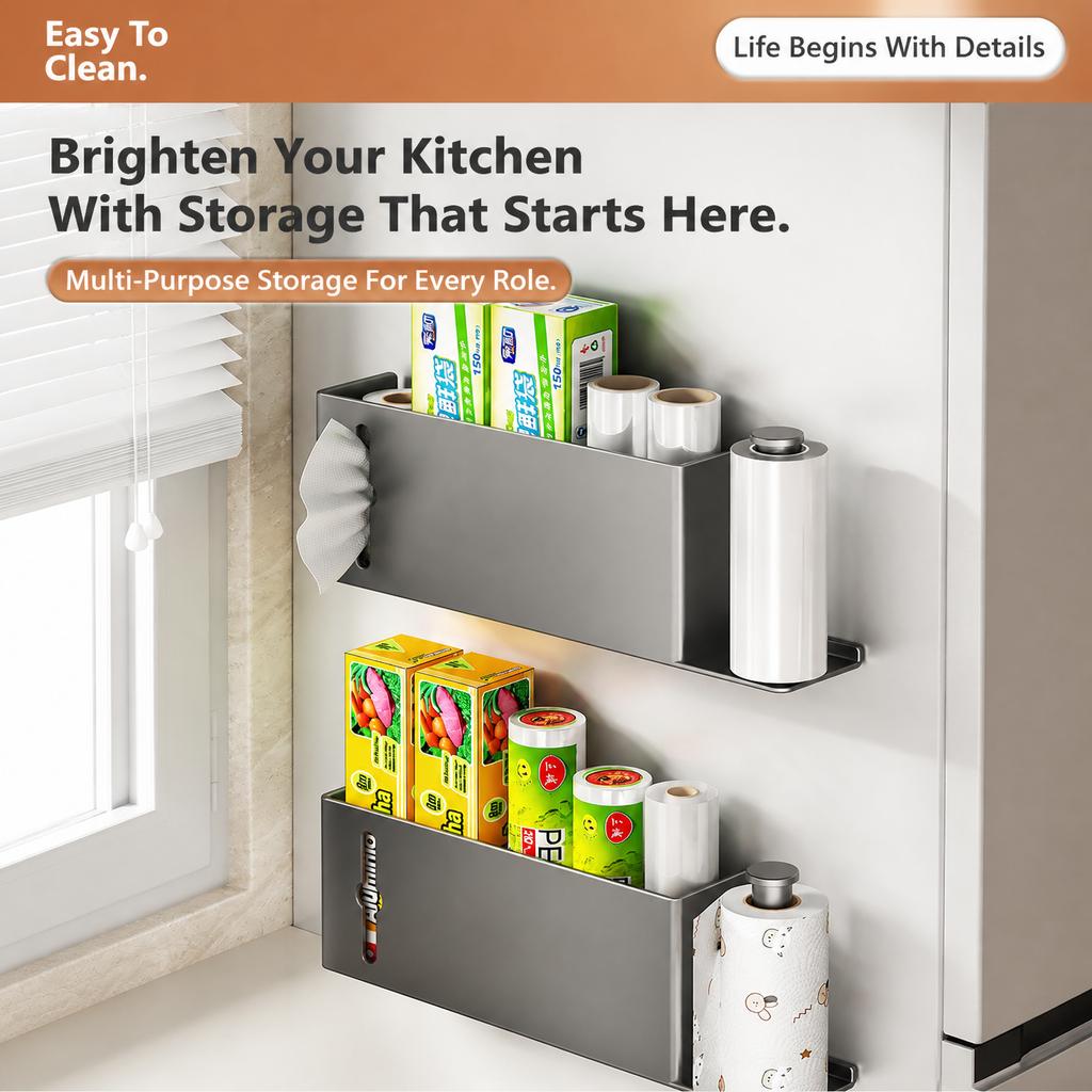 Kitchen Storage Rack Organizer Wall-Mounted Modern Minimalist Carbon Steel Under-Cabinet Rectangular
