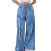Women’s Drawstring Striped Wide-Leg Casual Trousers – Low-Waisted, Loose-Fitting Trousers