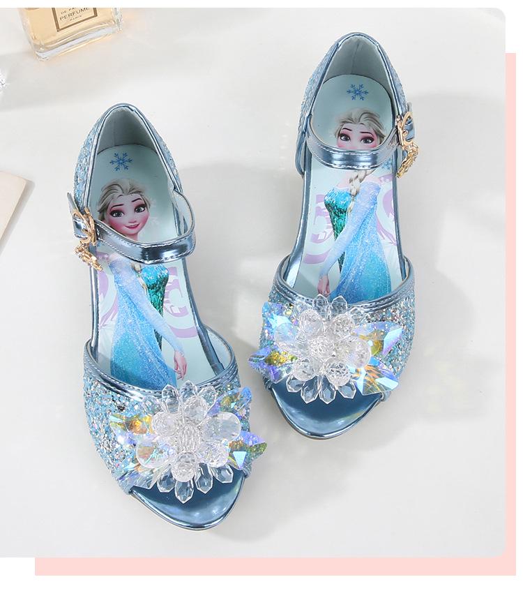 Girls' Crystal High-Heeled Sandals - Elsa Princess Style for Summer 2024
