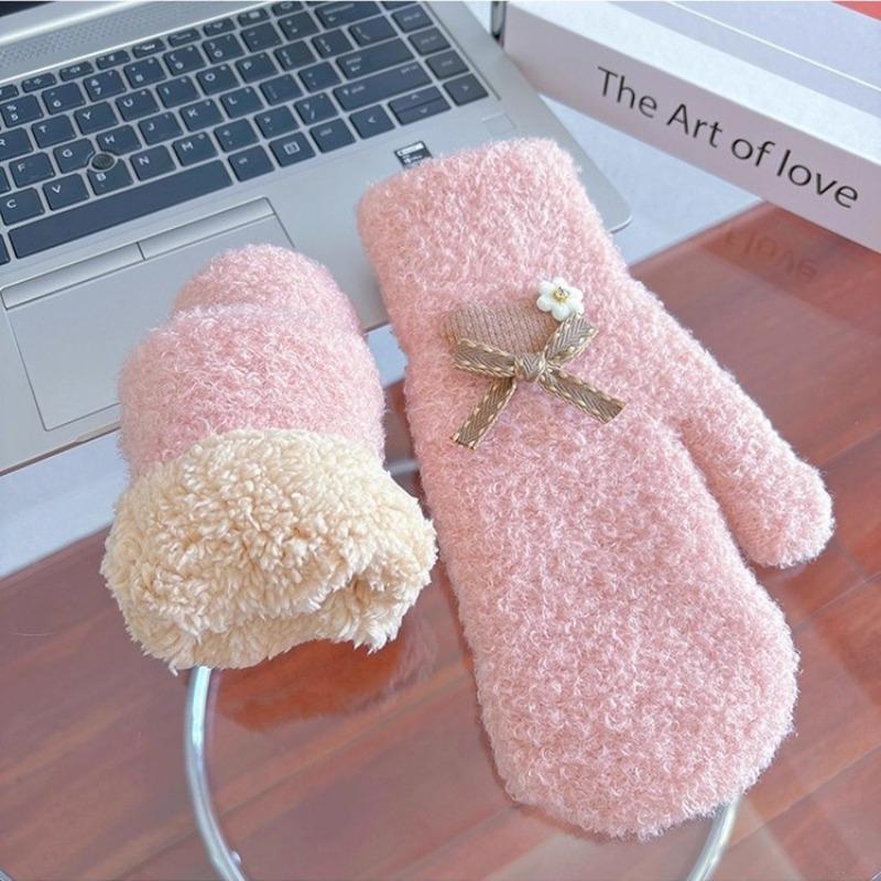 All-inclusive Mittens, Women's Velvet and Thickened Winter Adult Student Cycling To Keep Warm and Cold-proof Wool Knitted Full Finger