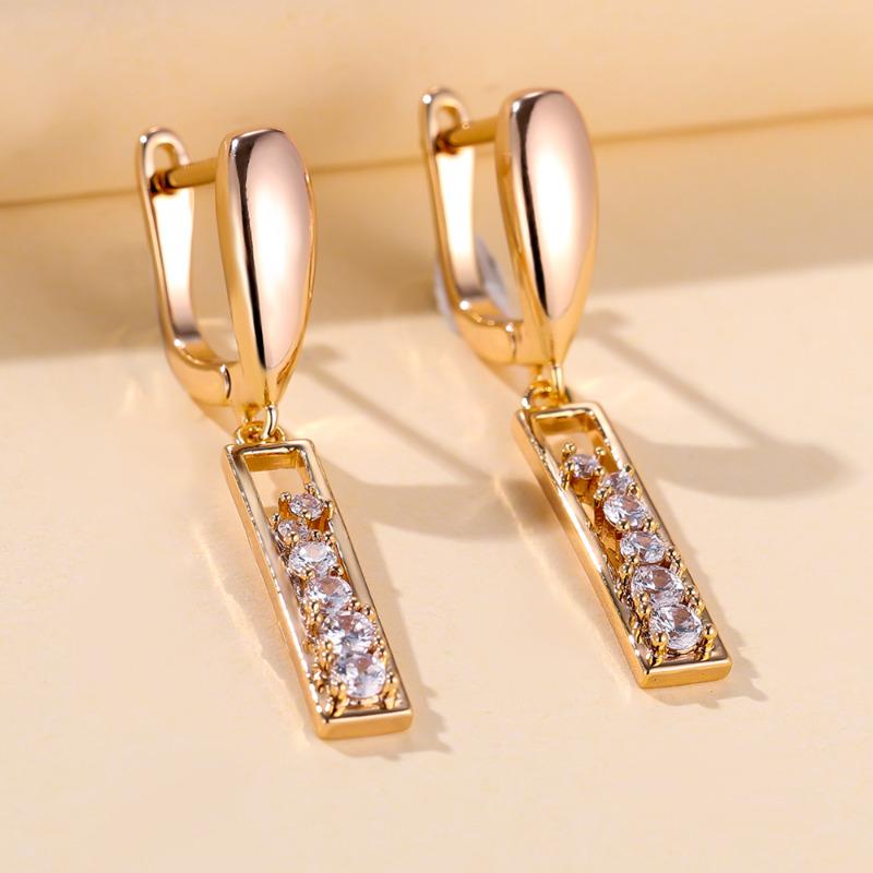 Vintage Rose Gold Color Hollow Square Long Earrings for Women Fashion White Zircon Drop Earrings Party Fine Jewelry