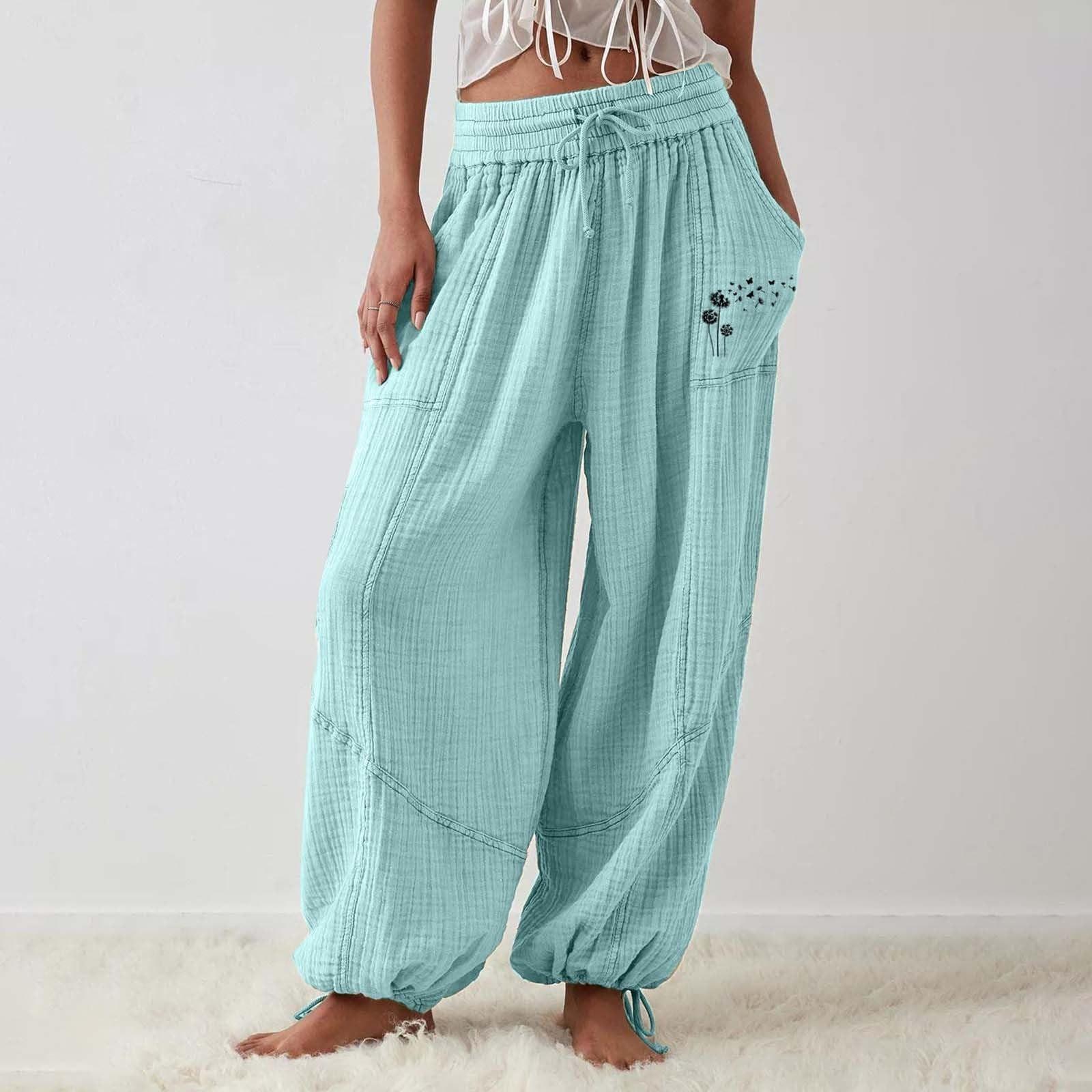 

Женские модные свободные однотонные повседневные брюки с эластичной резинкой на талии и карманами XL светло-синий