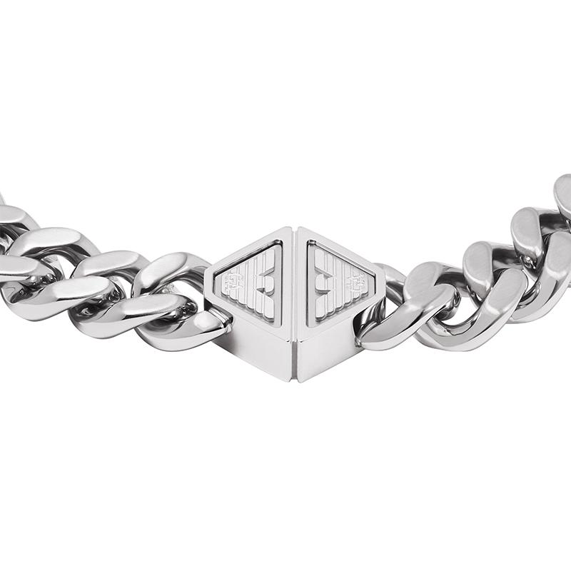 Emporio Armani solid color logo design stainless steel bracelet men's silver Silver F basic packaging-brand original box