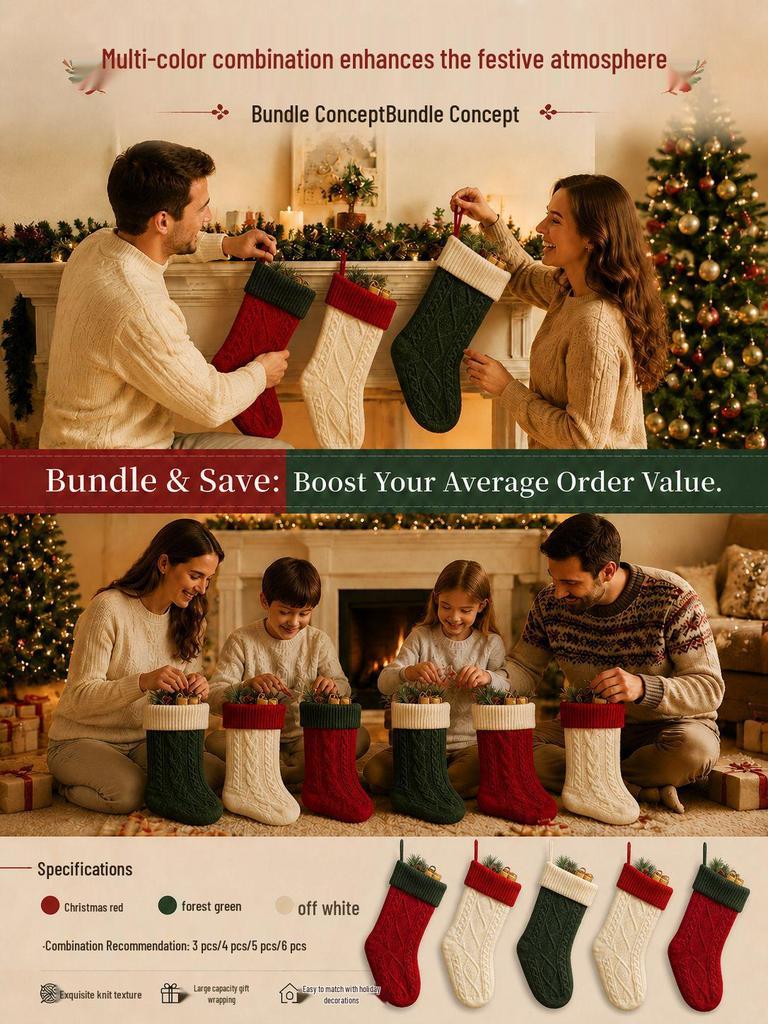 18-Inch Knitted Diamond Pattern Large Christmas Stocking for Gifts - European and American Style