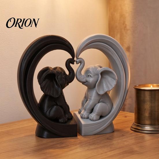 Decorative Figures for Entryway Table 2Pcs 3D Printed Baby Elephant Ornaments, Romantic Heart Shaped Figurines, Modern Handmade Look Home Accents
