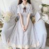 LAVASEON Checkered Dress with Long Short Dress with Elastic Waist and Ruffled Mori Princess Loose School 2-Piece Ribbon, Length, Mass-Produced,