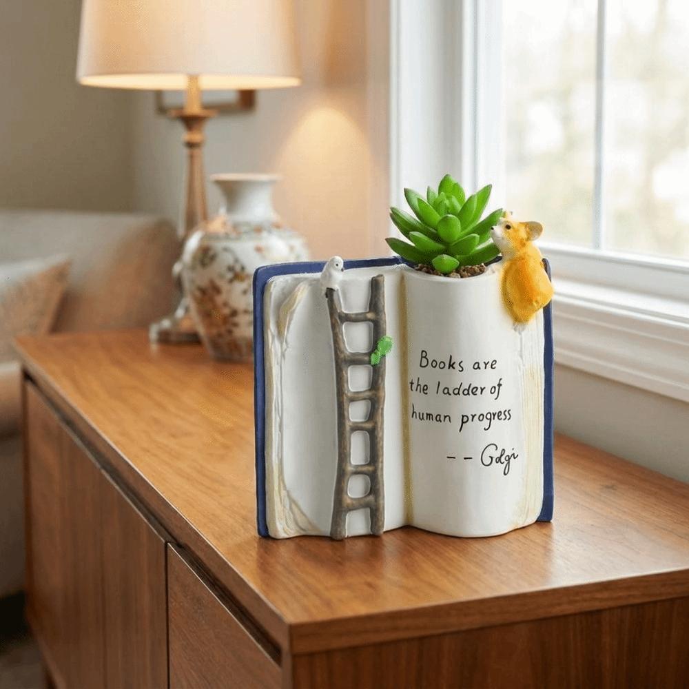 Cartoon Book-Shaped Planter Polyresin Open Book Flower Pot Succulent Planter  Small Planting Use
