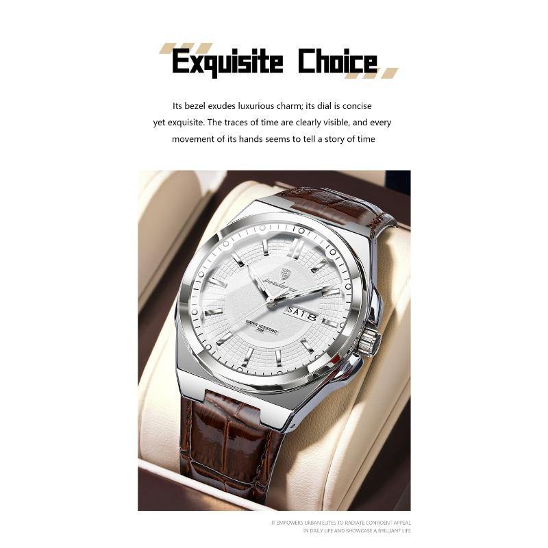 POEDAGAR Fashion Man Wristwatch Waterproof Luminous Date Week Business Quartz Watches Leather Sport Clock Reloj Hombre