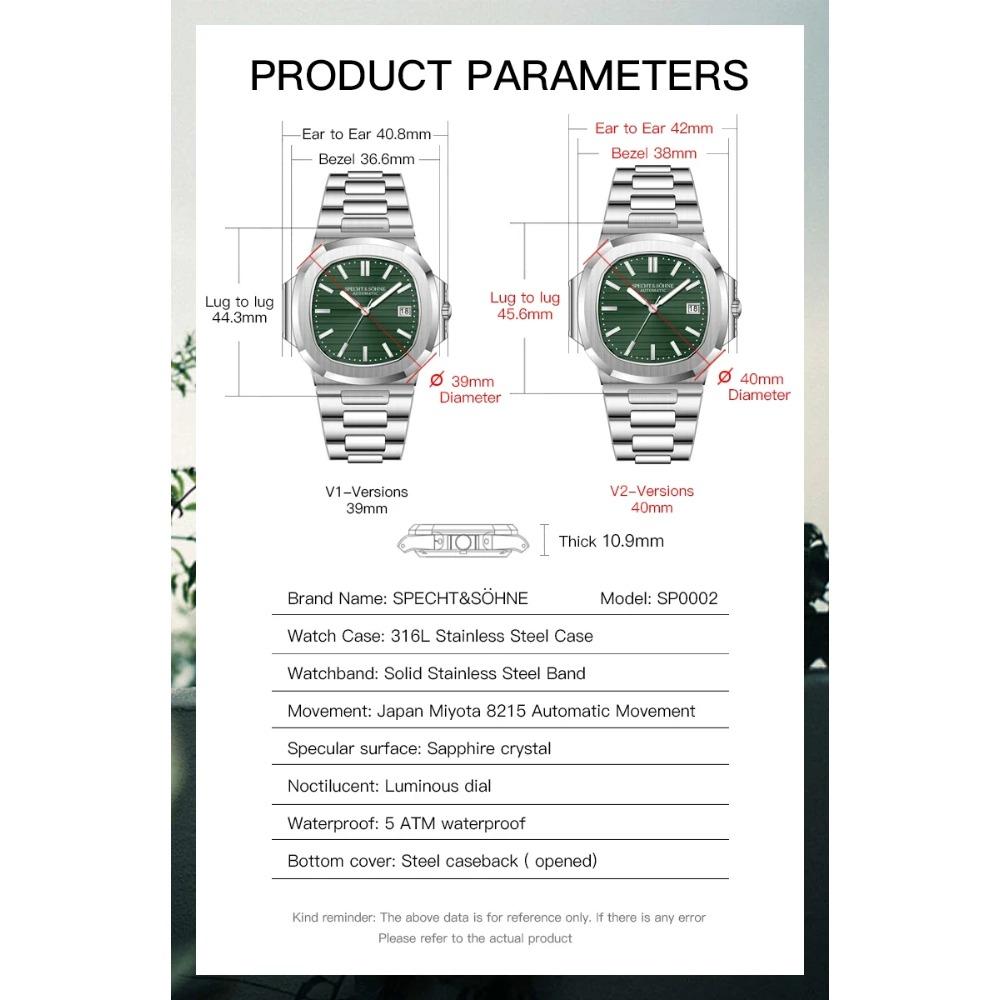 2025 Specht & Söhne 40MM Cubic 5711 Herenhorloge Mechanische Horloges Roségoud Roestvrij Staal Saffierglas 50M Waterdicht