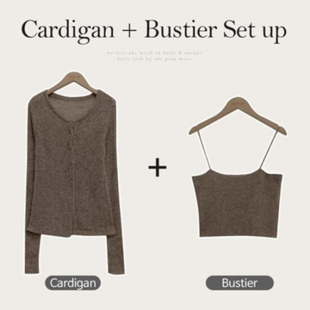 The Pink Women Roneng Layered Knit Cardigan + Knit Bustier Set