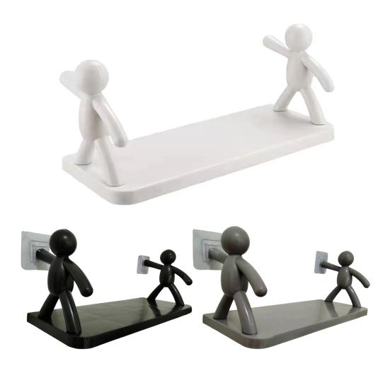 Mini Figures Storage Rack Cartoon Wall-Mounted Organizer Punch-Free Wall Storage Shelf for Kitchen Bathroom Living Room