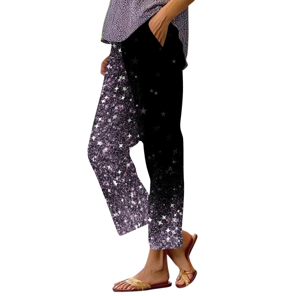Women Casual Drawstring Waist Pants with Elastic Waistband and Pockets Lightweight Relaxed Fit Printed Lounge Trousers for Daily Wear