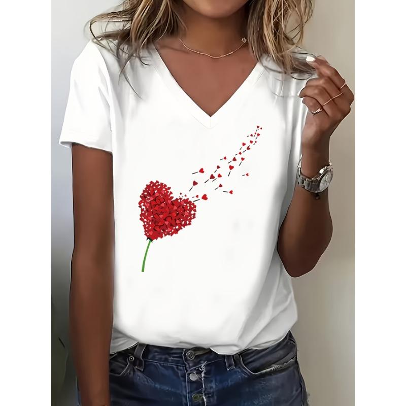 

Women s Red Love Pattern Print Fashion Sports Casual V-Neck Short Sleeve T-Shirt Sweatshirt 8XL