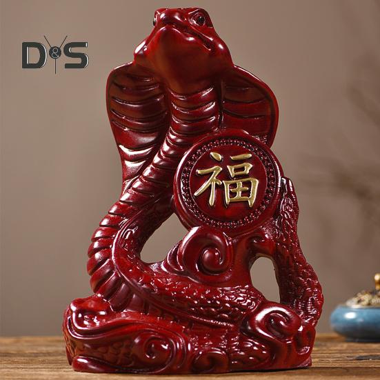Schlangenstatue mit chinesischem Sternzeichen, kleine hölzerne Feng-Shui-Tierfigur, Schlangenskulptur zum Neujahrsfest 2025, Heim- und Bürodekor für Glück, Erfolg, Reichtum