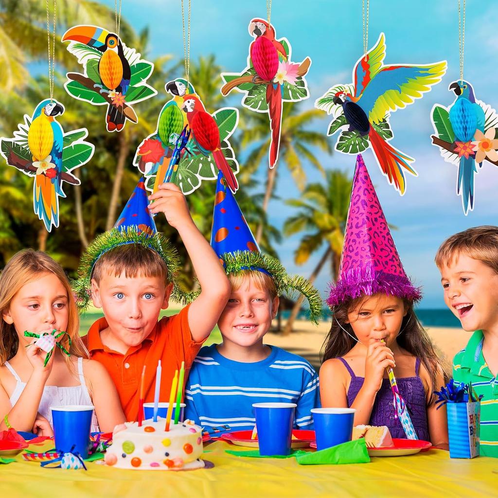 6 Pcs Tropical Birds Honeycombs, Parrot Honeycomb Decorations, Parrot Paper Cutouts Hanging Decorations for Summer, Jungle, Rainforest Party Supplies