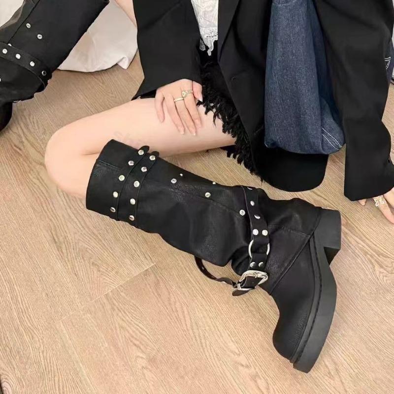 Fashion Fashion Women Boots Platform Trouser Legs High Boots Trend Punk Gothic Shoes New Rock Leather  Women's Shoes Motorcycle Footwear