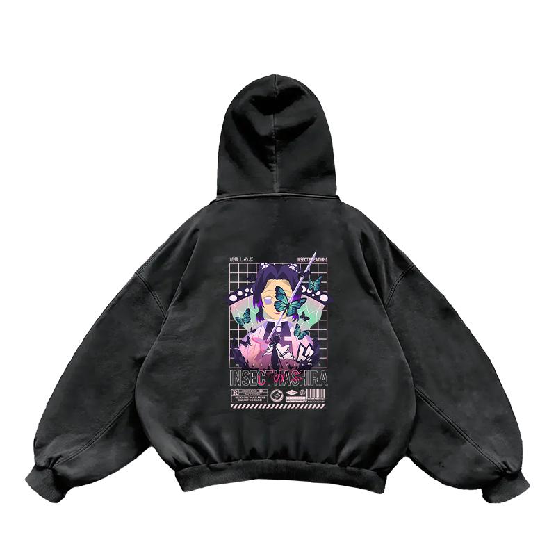 Anime Demon Slayer Kochou Shinobu Roztomilý Potisk S Kapucí Pánské Dámské Prané Bavlněné Mikiny Nadměrná Velikost Mikina Harajuku Streetwear