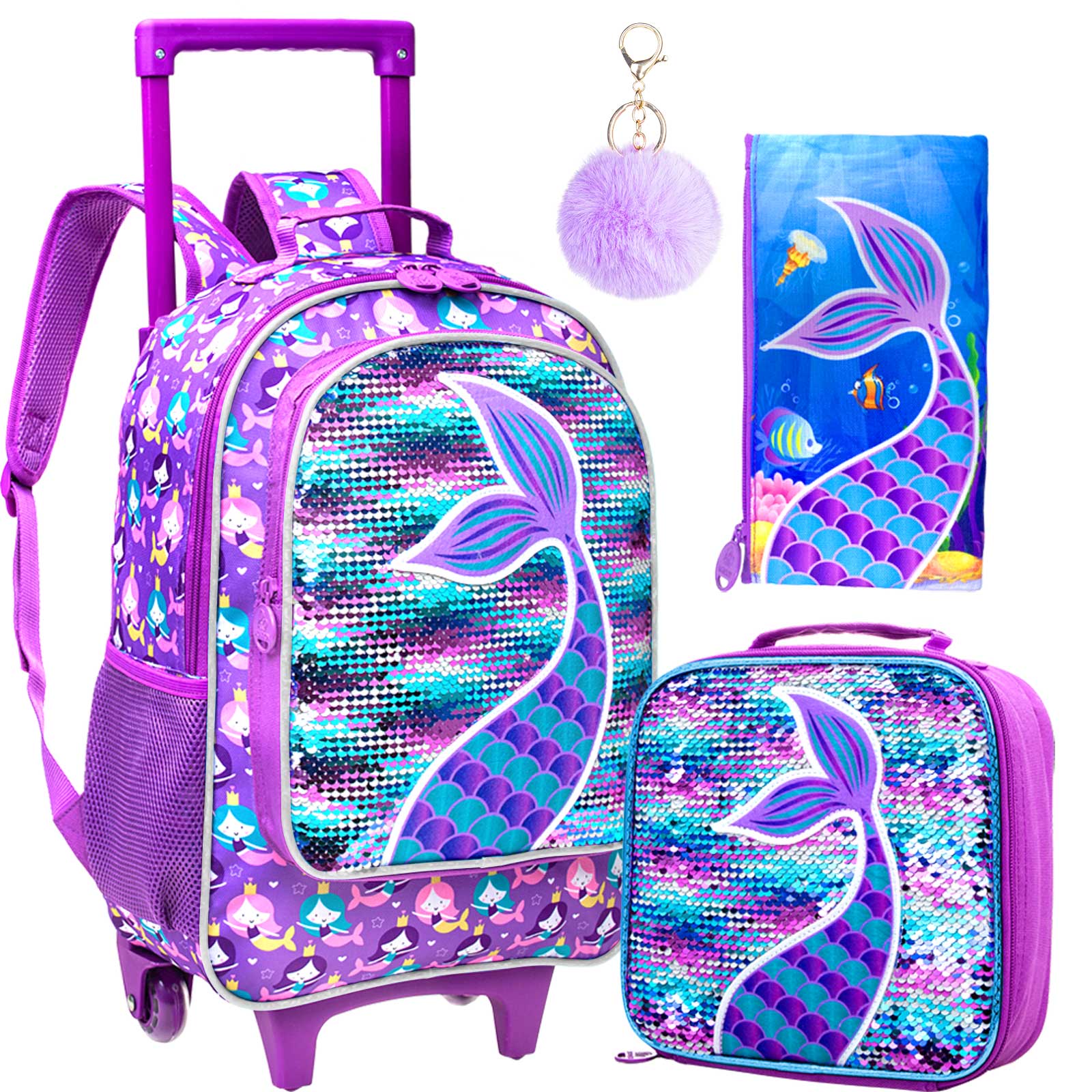 3PCS Rolling Backpack for Girls, Kids