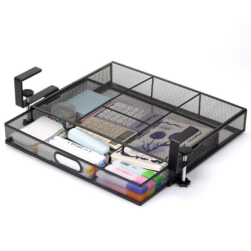 

Under-Desk Multi-Layer Storage Shelf with Drawer - No Drilling Required