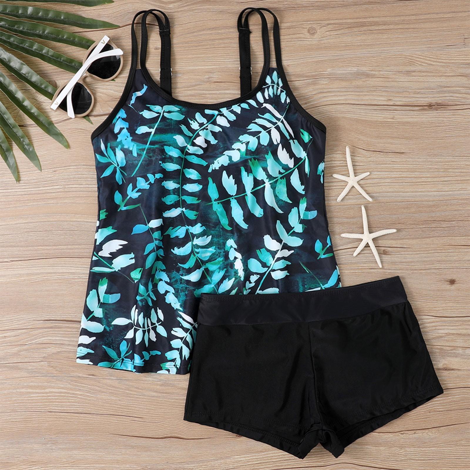 

Women s Two-Piece Tankini Swimsuit Set with Colorful Print and Comfortable Boyshorts Perfect for Summer Beachwear L зелёный
