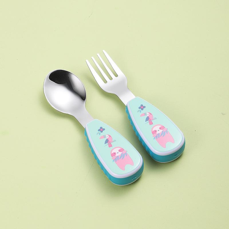 304 Stainless Steel Kids' Cartoon Cutlery Set - Short Handle Spoon & Fork for Baby Training