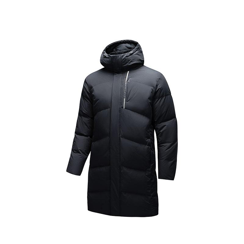 Anta Three-Layer Quick Warmth Four-Defense Technology Duck Down Mid-Length Hooded Down Jacket Men Outerwear Basic-Black 952447909-2