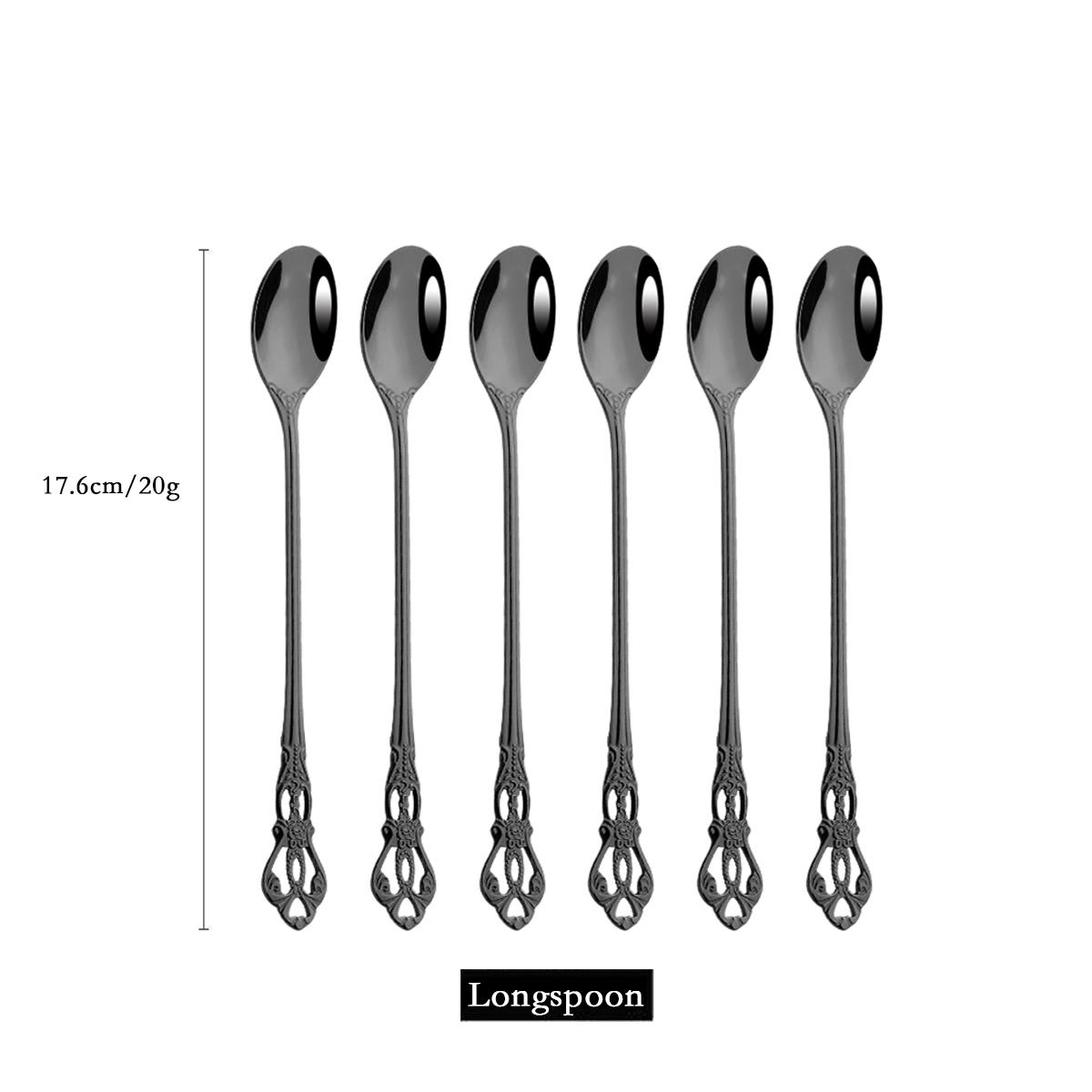 

Винтажная черная посуда в западном стиле, набор столовых приборов, нож, вилка, ложка, набор столовых приборов, золотая роскошная столовая посуда с гравировкой и подставкой