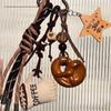 Brown Lye Bread Pendant Keychain with Coffee Doll Climbing Rope - Autumn/Winter Decorative Bag Charm