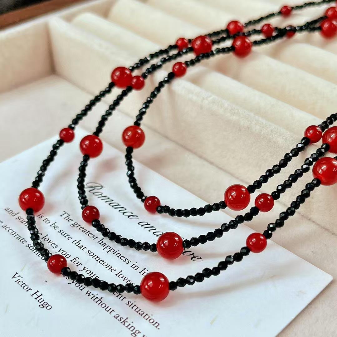 Vintage Maillard High Gloss High Quality Natural Chalcedony Agate Clavicle Chain Sweater Chain Necklace Autumn Winter