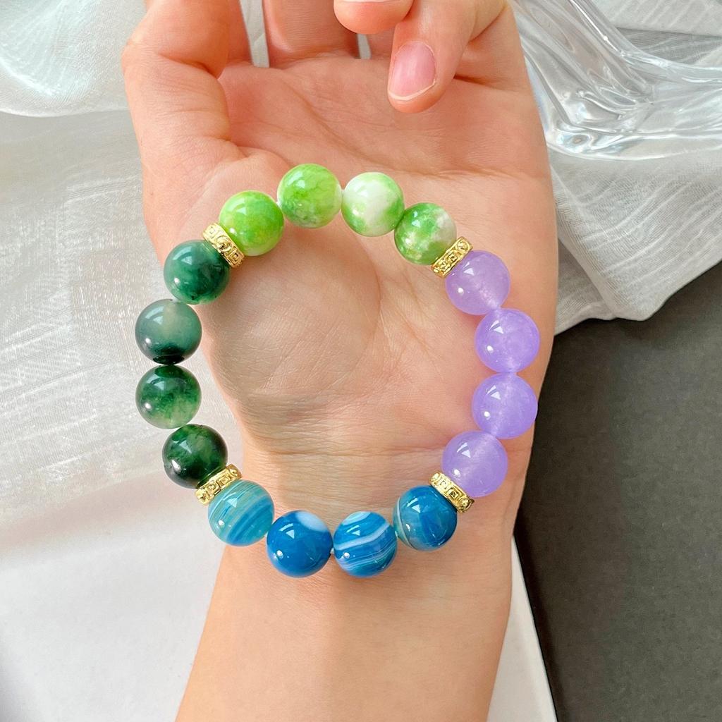 Spring 12Mm Large Particle Green Milk Cover Quartzite Stone Blue Agate Bracelet Bracelet