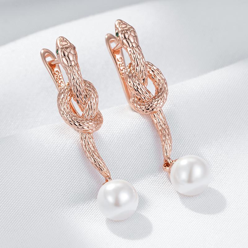 Unique Rose Gold Snake Drop Earrings For Women Fashion Pearl Accessories Heavy Metals Punk Rock Vintage Animal Jewelry