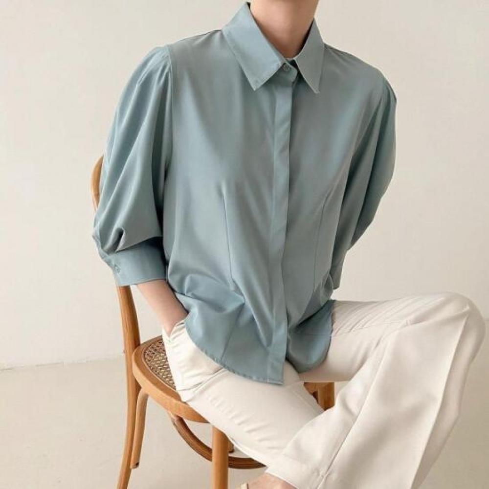 New Arrivals Open Run Cocoon Fit Hidden Placket Blouse 3 4 Sleeve