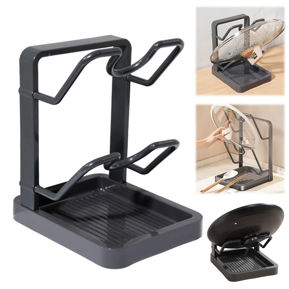 Double Layer Pot Lid Rack Non-slip Large Capacity Pot Lid Organizer Draining Kitchen Storage Rack