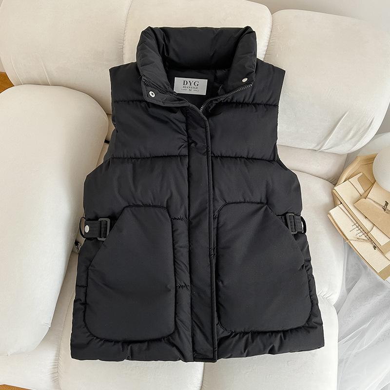 Down cotton vest women's short autumn and winter new Korean version vest waist strap thickened sleeveless cotton vest