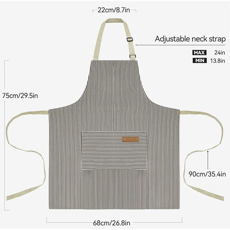 White Black Striped Man Woman Home Restaurant Kitchen Baking Nail Bib Oil Repellent Work Apron 2 Pockets Adjustable Clean Apron