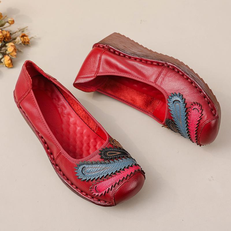 Fashion New 2025 Genuine Leather Wedge Flats Woman Patches Slip On Shoes Elegant Women's Loafers Handmade Platform Moccasin Ladies Flats
