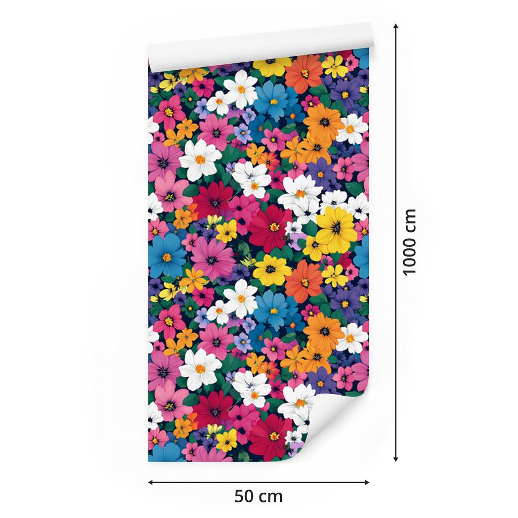 Wallpaper Small Flowers Purple and Blue for Living Room and Bedroom 50x1000