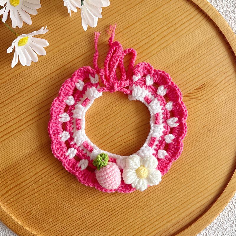 Spring Pet Scarf Knitted Cat Scarf Cute Dog Bib Pink Strawberry Accessories Neck Collar Bib