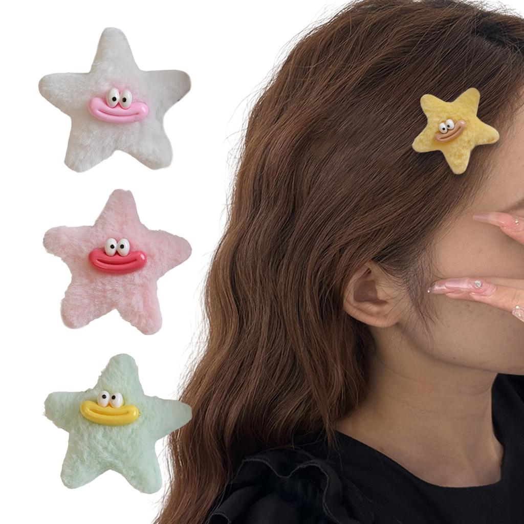 Girls Hair Clip Furry Star Hairpin Y2K Adorkable Clown Headdress Hair Accessories Star Kids Duckbill Clip Hairpin