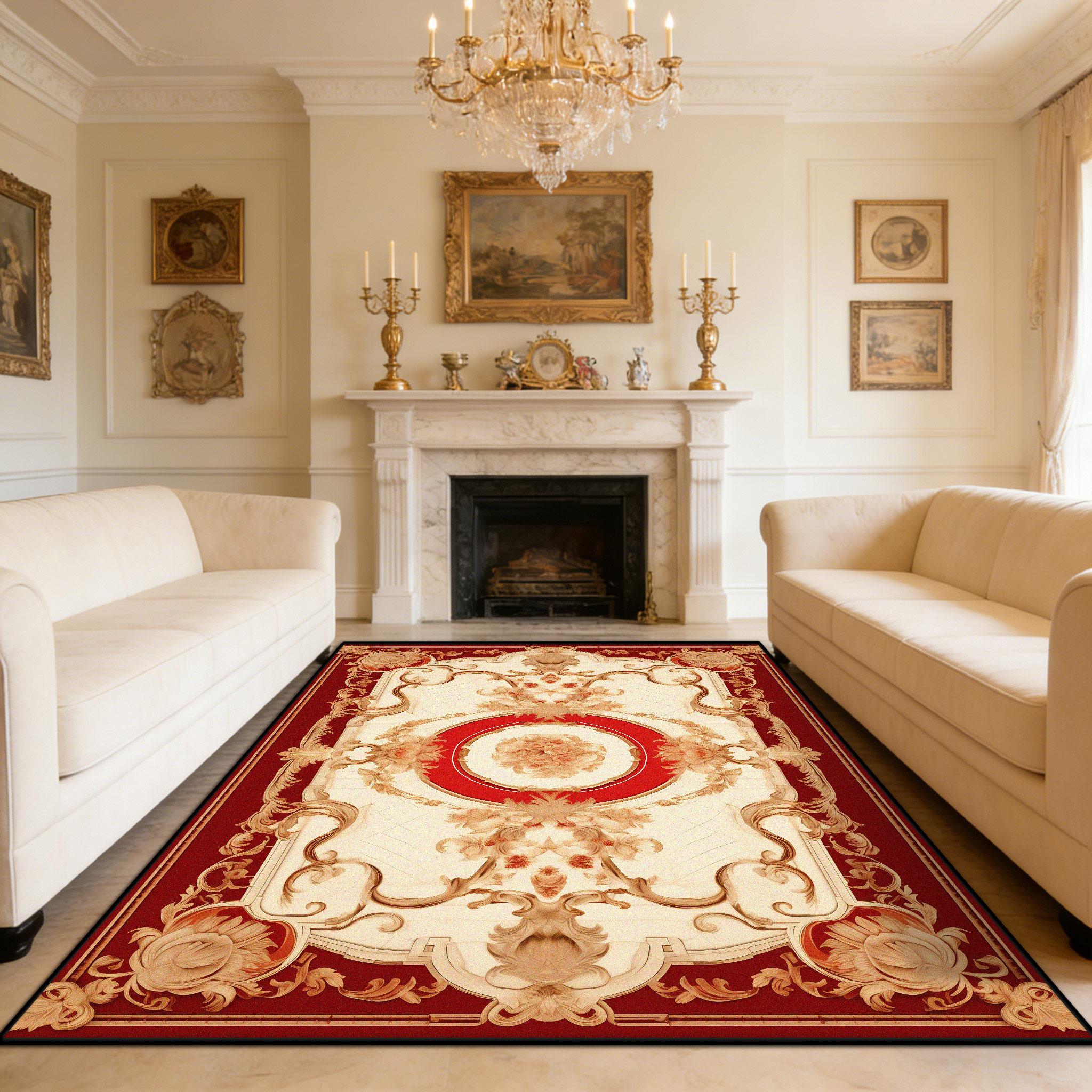 

Nordic Light Luxury Decoration Living Room Carpet Red Flower Pattern Sofa Side Washable Rug Bedroom Lounge Coffee Tables Mat 60x90cm