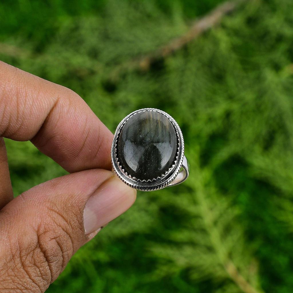Mothers Day Deal Natural Labradorite 925 Silver Anniversary Solitaire Bezel Ring
