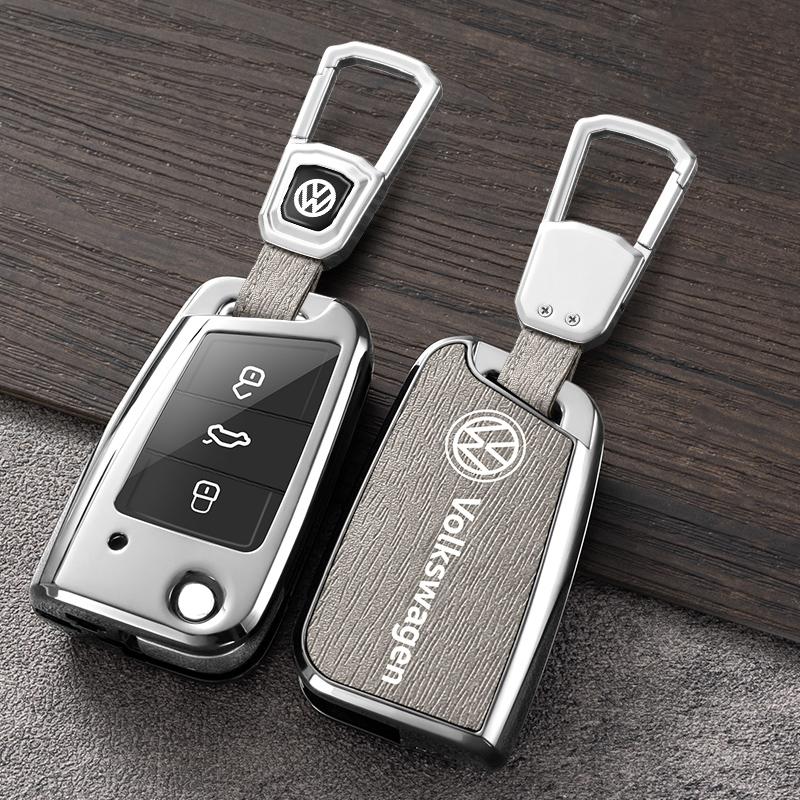 Für VOLKSWAGEN Zinklegierung+Leder Auto Fernbedienung Schlüsselhülle Abdeckung Schutzschale Für VW Volkswagen Polo Golf 7 MK7 Tiguan MK2 Accesso