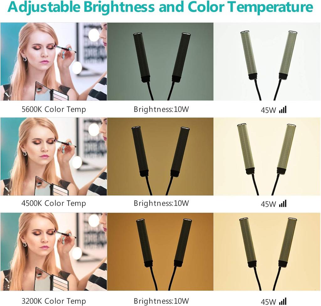 Flexible Double Arms LED Fill Light Bi-Color Dimmable Beauty LED Video Lights 3 Light Modes with Phone Holder for Live Stream
