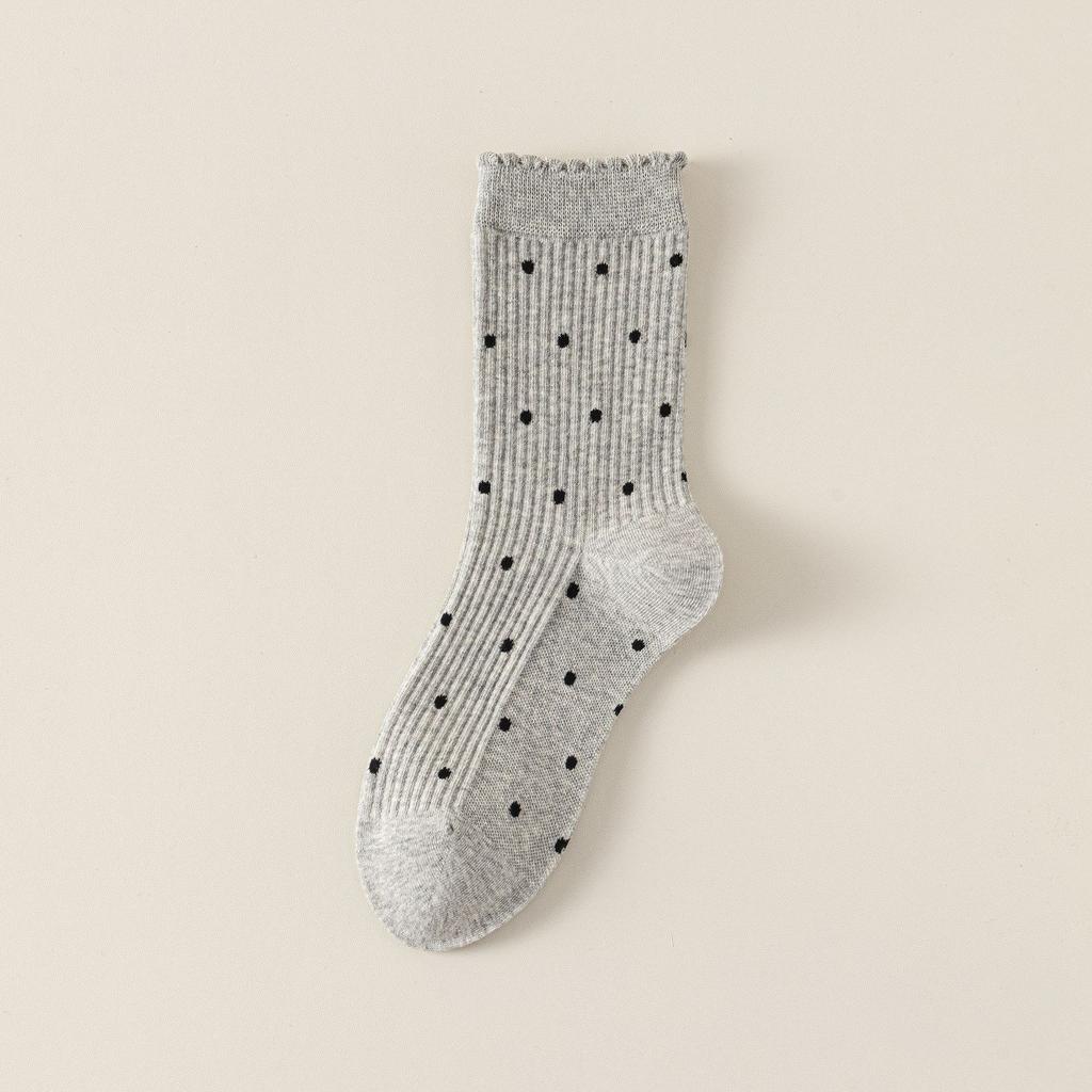 Female Autumn and Winter New Lovely Polka Dot Bubble Mouth Lace Cotton Boneless Tube Pile Socks