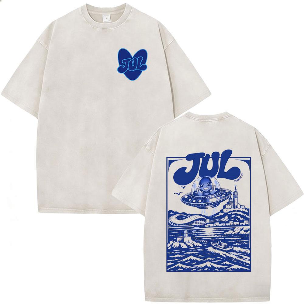 French Rapper Jul Vintage Acid Washed T Shirt Mens Women Clothing Cotton Loose Tshirt Fashion Short Sleeve Tshirts Streetwear